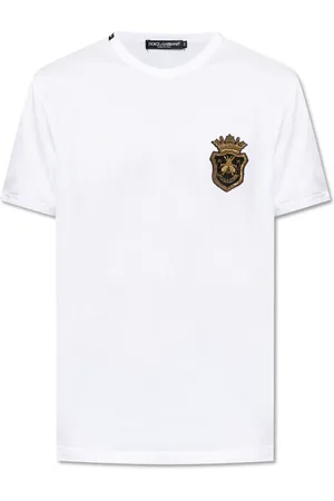 Dolce & Gabbana Koszulki, Mężczyzna, Biały, S, Bawełna, T-shirt z aplikacją