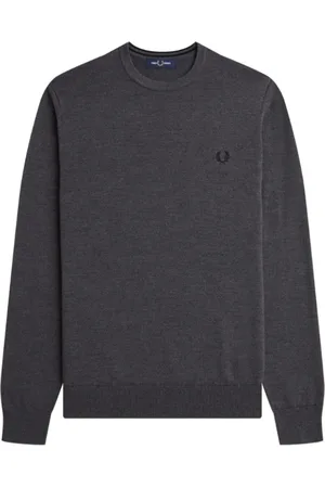 Fred Perry Swetry, Mężczyzna, Szary, S, Bawełna, Klasyczny sweter z okrągłym dekoltem