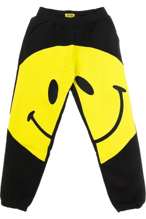 MARKET Spodnie, Mężczyzna, Wielobarwność, L, Smiley Czarne/Żółte Spodnie Dresowe Elastyczny Pas
