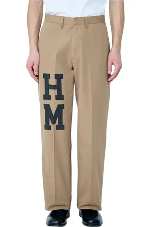HUMAN MADE Spodnie, Mężczyzna, brązowy, L, Logo Print Szerokie Spodnie Chino
