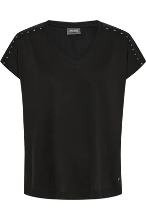 Mos Mosh Koszulki, Kobieta, Czarny, M, Stud V-Neck Tee Top Czarny