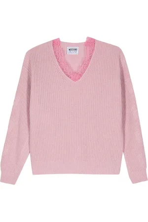 Moschino Swetry, Kobieta, Różowy, L, Nylon, Różowy Sweter z Pół-Kardiganem z Wełny