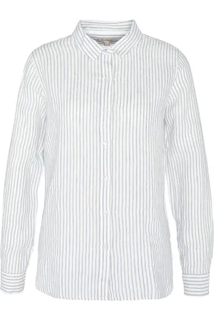 Barbour Bluzki, Kobieta, Biały, L, Biało-niebieska Koszula lniana Ss 24