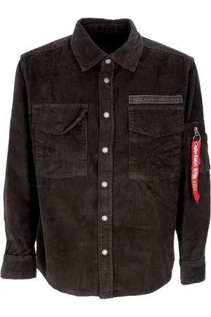 Alpha Industries Kurtki, Mężczyzna, Czarny, M, Szary Welurowy Overshirt z Kieszeniami