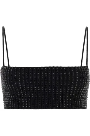 Alexander Wang Koszulki, Kobieta, Czarny, M, Nylon, Zdobiona Elastyczna Crop Top