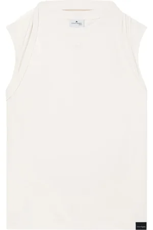 Courrèges Koszulki, Mężczyzna, Beżowy, M, Beżowy Top z Logo Applique