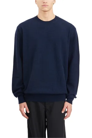 Comme des Garçons Swetry, Mężczyzna, Niebieski, S, Wełna, Wełniany sweter z okrągłym dekoltem