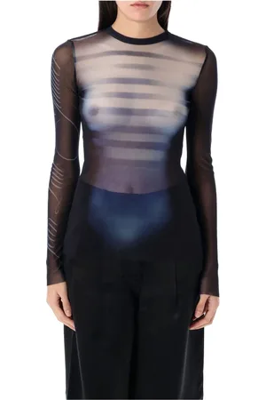 Jean Paul Gaultier Koszulki, Kobieta, Niebieski, M, Mesh Top Le Male Modna Koszula