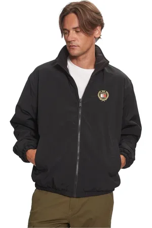 Tommy Hilfiger Kurtki, Mężczyzna, Niebieski, S, Nylon, Odwrotna Kurtka Bomber z Haftowanym Logo