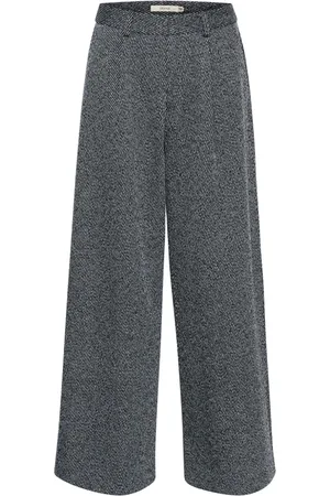 Gestuz Spodnie, Kobieta, Szary, 2XL, Niebieskie Spodnie z Szerokimi Nogawkami