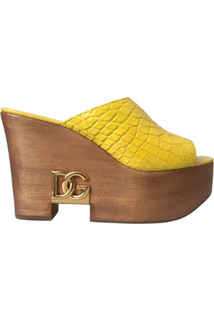 Dolce & Gabbana Buty, Kobieta, Żółty, 36 1/2 EU, Żółte Skórzane Drewniane Klinowe Chodaki