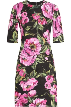 Dolce & Gabbana Sukienki, Kobieta, Wielobarwność, M, Czarna Sukienka z Zamkiem i Krótkimi Rękawami