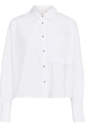 Kaffe Bluzki, Kobieta, Biały, 2XL, Biała Optyczna Koszula z Falbanką