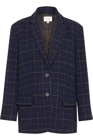 Gestuz Kurtki, Kobieta, Niebieski, XS, Oversized Blazer Navy Check