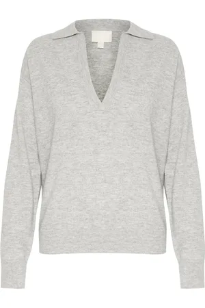 Soaked in Luxury Swetry, Kobieta, Szary, S, Casual Polo Pullover Sweter