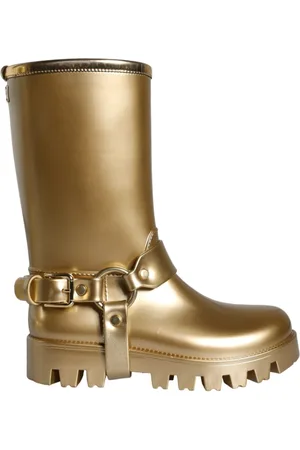 Dolce & Gabbana Buty, Kobieta, Żółty, 37 EU, Złote metaliczne kalosze PVC