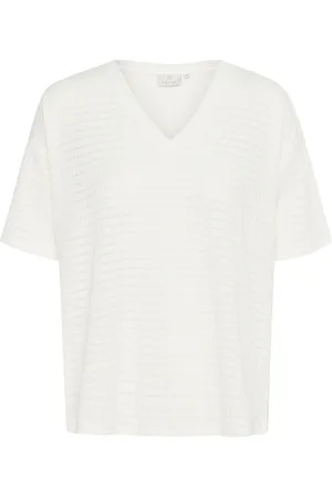 Kaffe Koszulki, Kobieta, Biały, S, Prosty T-shirt z dekoltem V Kreda