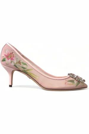 Dolce & Gabbana Buty, Kobieta, Różowy, 36 EU, Bawełna, Eleganckie Różowe Kwiatowe Pompy z Kryształami