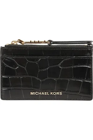 Michael Kors Akcesoria, Kobieta, Czarny, ONE SIZE, Portfel ze skóry z nadrukiem krokodyla czarny