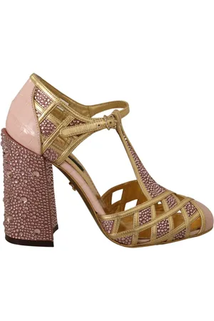 Dolce & Gabbana Buty, Kobieta, Żółty, 37 EU, Skóra, Kryształowe Skórzane Obcasy w Rosgold