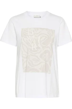 Kaffe Koszulki, Kobieta, Biały, L, Graficzny T-shirt Top Kreda
