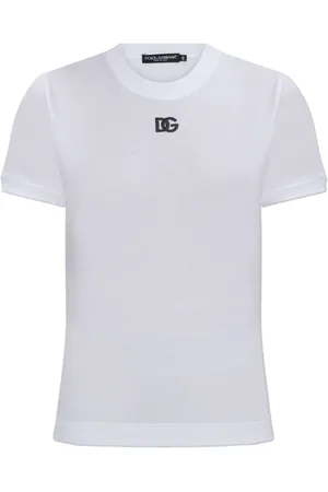 Dolce & Gabbana Koszulki, Kobieta, Biały, M, Bawełna, T-shirt z wyszytym logo