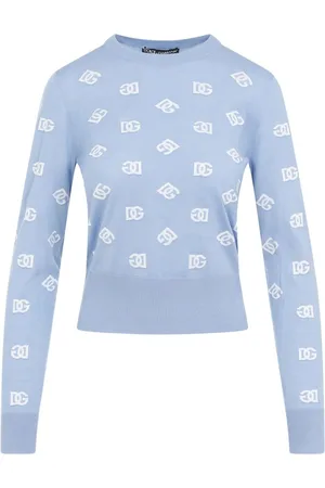 Dolce & Gabbana Swetry, Kobieta, Niebieski, M, Sweter z Wplecionym Logo