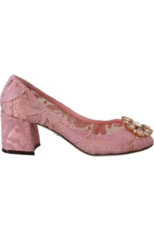 Dolce & Gabbana Buty, Kobieta, Różowy, 37 EU, Bawełna, Pudrowy Róż Koronka Kryształowe Pompy
