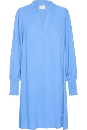 Kaffe Sukienki, Kobieta, Niebieski, 3XL, Len, Flowing Sukienka z Rękawami Smock
