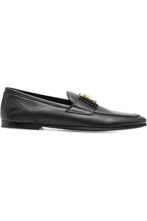 Dolce & Gabbana Buty, Mężczyzna, Czarny, 40 EU, Czarne płaskie buty z logo Ciabatta