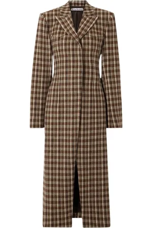 Acne Studios Płaszcze, Kobieta, brązowy, M, Bawełna, Beżowo-brązowy płaszcz w kratę bouclé