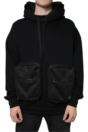 Dolce & Gabbana Bluzy, Mężczyzna, Czarny, L, Nylon, Czarna bluza z kapturem z detalami logo