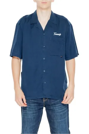 Tommy Hilfiger Koszule, Mężczyzna, Niebieski, S, Koszula z Lyocellu, krótki rękaw