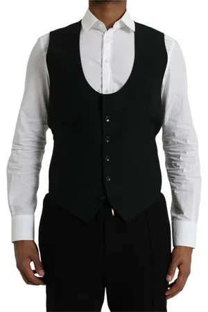 Dolce & Gabbana Garnitury, Mężczyzna, Czarny, L, Czarna Wełniana Formalna Kamizelka