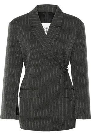 Karen by Simonsen Kurtki, Kobieta, Czarny, XL, Szary Paskowany Blezer Kurtka