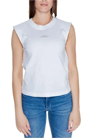 Calvin Klein Koszulki, Kobieta, Biały, XL, Bawełniana Koszulka z Krótkim Rękawem Damska Jesień/Zima