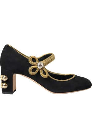 Dolce & Gabbana Buty, Kobieta, Czarny, 37 EU, Zamsz, Czarne Zamszowe Złote Szpilki Mary Jane
