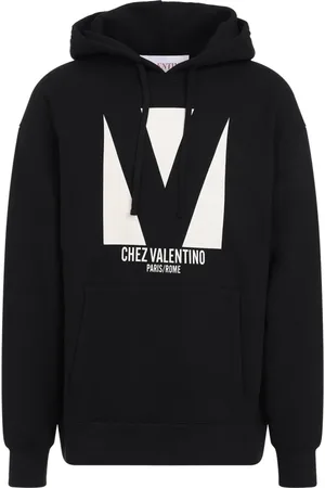VALENTINO Bluzy, Mężczyzna, Czarny, L, Len, Czarna bluza z kapturem w stylu Chez
