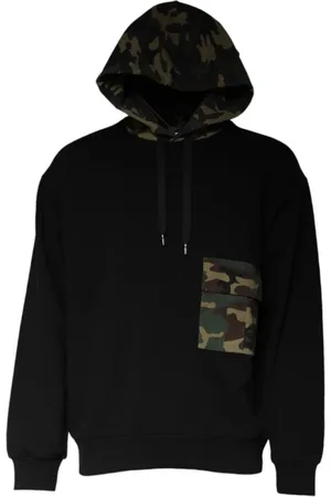 Dolce & Gabbana Bluzy, Mężczyzna, Czarny, XL, Kamuflażowy kaptur z dużą kieszenią