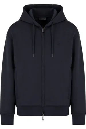 Emporio Armani Bluzy, Mężczyzna, Niebieski, S, Niebieski Sweter z Kapturem i Zamkiem
