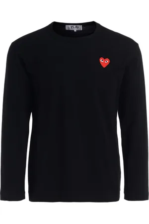 Comme des Garçons Koszulki, Mężczyzna, Czarny, M, T-shirt z długim rękawem z czerwonym sercem