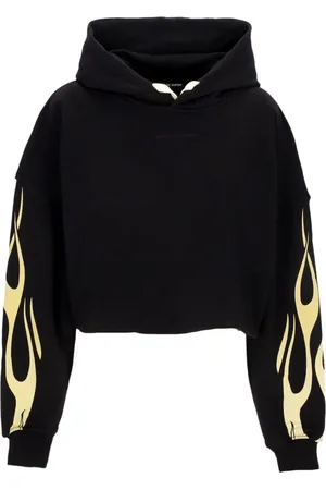 Vision Of Super Bluzy, Kobieta, Czarny, L, Flames Crop Hoodie Czarny/biały