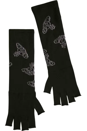 Vivienne Westwood Akcesoria, unisex, Czarny, L, Logo Jacquard Fingerless Wełniane Rękawiczki