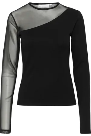Karen by Simonsen Koszulki, Kobieta, Czarny, XS, Bawełna, Bluzka One-Shoulder z siatką Meteorite