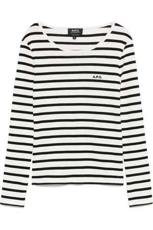 A.P.C. Koszulki, Kobieta, Biały, L, Bawełna, Koszulka w paski z logo