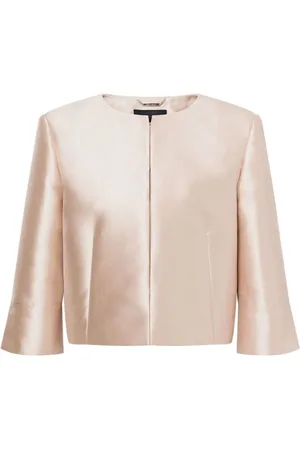 Alberta Ferretti Kurtki, Kobieta, Beżowy, L, Satin Finish Crew Neck Jacket
