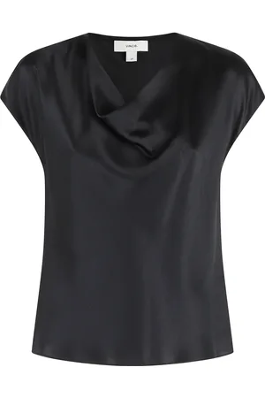 Vince Koszulki, Kobieta, Czarny, M, Srebrny Cap Sleeve Cowl Neck