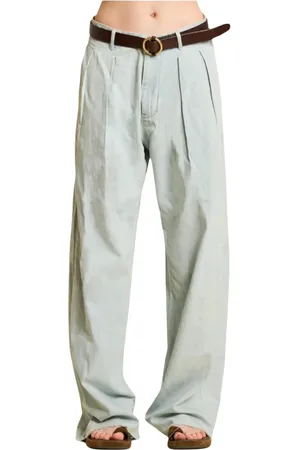 Denimist Spodnie, Kobieta, Niebieski, W28, Denim, Spodnie z podwójnymi plisami w słońcu wyblakły niebieski