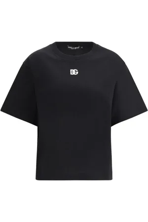 Dolce & Gabbana Koszulki, Kobieta, Czarny, S, T-shirt z logo i ściągaczem na szyi