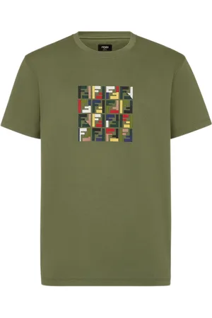 Fendi Koszulki, Mężczyzna, Zielony, L, Bawełna, Zielony T-shirt z haftowanym wzorem FF